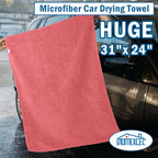 Professional Large Microfiber Car Drying Towels 2 Pack, Lint Free, Scratch Free, Highly Absorbent Drying Towel for Cars, SUVs, RVs, Trucks, and Boats,31" x 24",Red