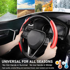 Steering Wheel Cover, Carbon Fiber Steering Wheel Cover, Car Steering Wheel Cover for Men/Women, Anti-Slip, Comfortable Grip, Durable, Universal for 99% Car Interior Accessories (Red)