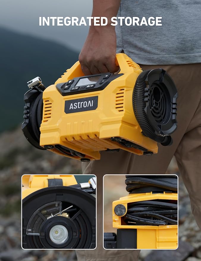 MC3 Tire Inflator Portable Air Compressor, 3 Power Sources:Cordless/110V AC/12V DC, 160PSI Fast Inflation Air Pump with Dual Motors, Auto Shut-off for Cars,SUVs, Air Mattress Inflator/Deflator