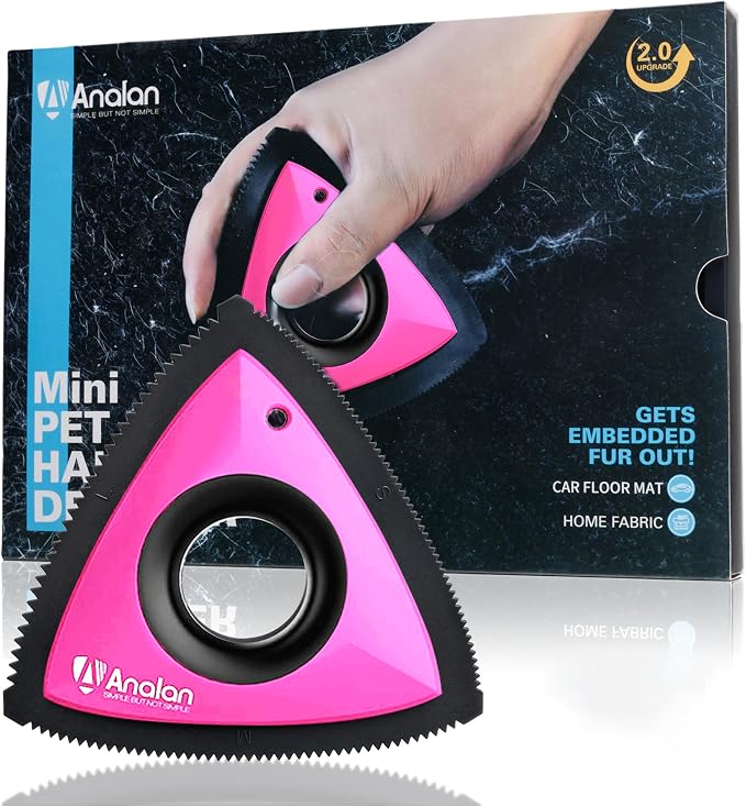 Mini Pet Hair Remover for Car Detailing Supplies, Carpet Dog Hair Remover for Car Interior, Triangle Dog Hair Remover for Auto Detailing, Couch, Furniture, Lint, Carpet (Rose Pink)