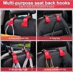 Car Purse Hook, Headrest Hook for Car, 4 Pack Universal Auto Car Seat Headrest Hook Hangers Organizer for Purse Coat Umbrellas Grocery Bags Handbag, Car Accessories - Carbon Fiber Red