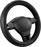 Leather Steering Wheel Cover – Black & Black, Universal Fit 14.5-15 Inch, Microfiber Leather, Anti-Slip & Breathable Design for Men and Women