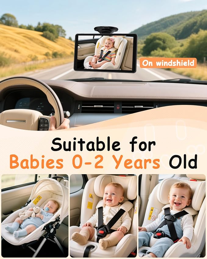 Baby Car Camera 7.2-Inch Monitor: 1080P HD Rear Facing Infant Backseat Camera with Night Vision 360° Rotation Wide Angle USB Plug & Play Anti-Glare Screen for Safe Driving F25