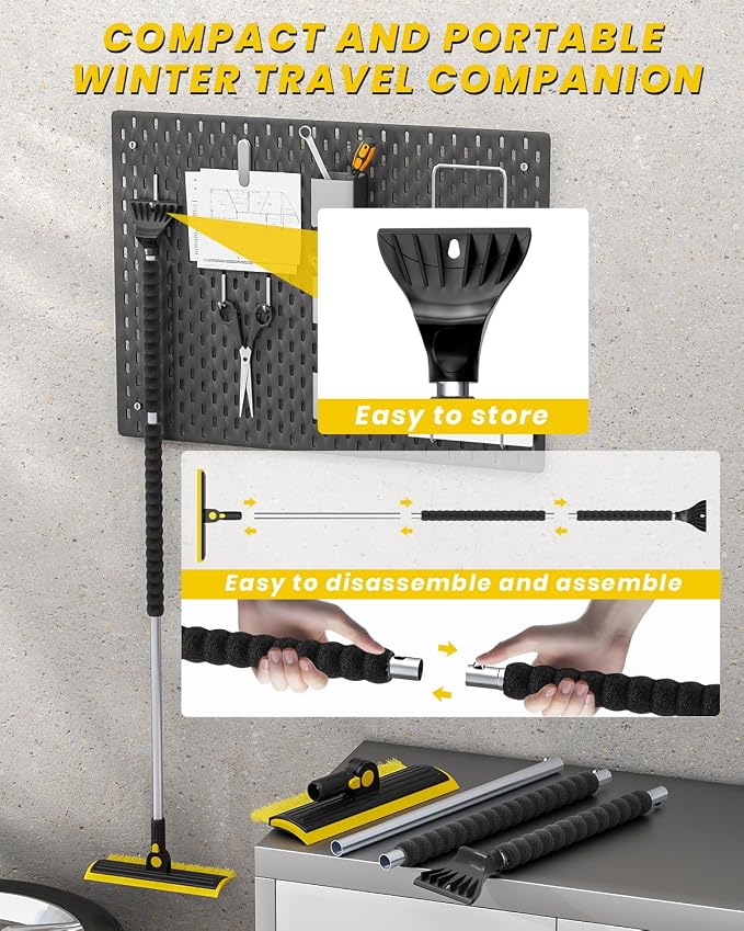 2025 Extra Long 55.7" Ice Scrapers for Car Windshield Multi-Functional Detachable Car Ice Scraper with Foam Grip and 270° Pivoting Brush Head Snow Brush for SUV Truck Auto(Yellow)