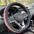 D Shaped Bling Comfy Steering Wheel Cover with Jumbo Crystal Rhinestones, Anti-Slip Diamond Leather, Flat Bottom 14.5-15 Inch (Red)