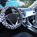 Fuzzy Steering Wheel Cover for Women Girls, Universal Fit Fur Car Wheel Cover & Handbrake Cover & Gear Shift Cover Set, Leopard Winter Warm Fluffy Vehicle Wheel Protector for Auto, SUV
