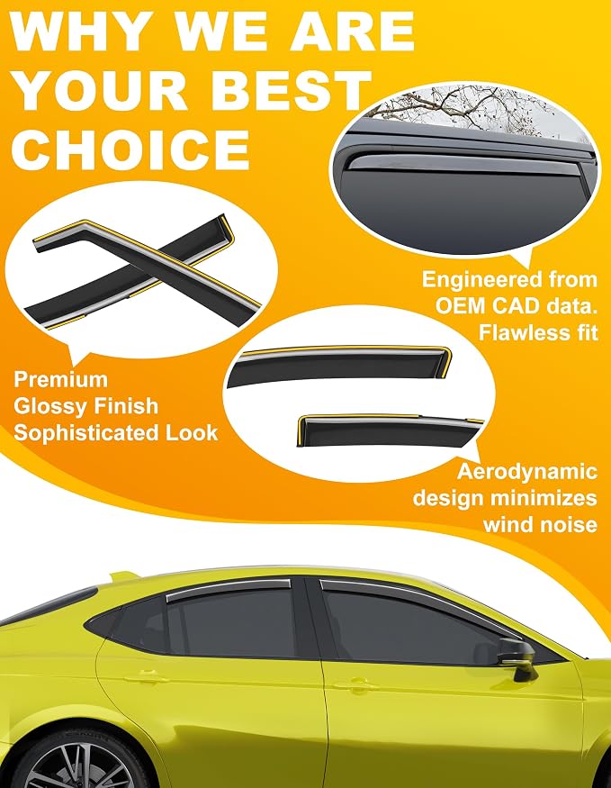 in-Channel Window Rain Guard for Fit for Toyota Camry 2025-2026 Rain Guards Side Window Visors Low Profile Vent Visor Window Deflectors Vent Shades Car Accessories
