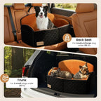Dog Car Seat for Medium/Large Dogs, Memory Foam Dog Booster Seat with Thick Cushion up to 55 lbs or 2 Small Dogs, Travel Pet Car Seat with Detachable Washable Cover, 2 Safety Leashes (Black/Brown)