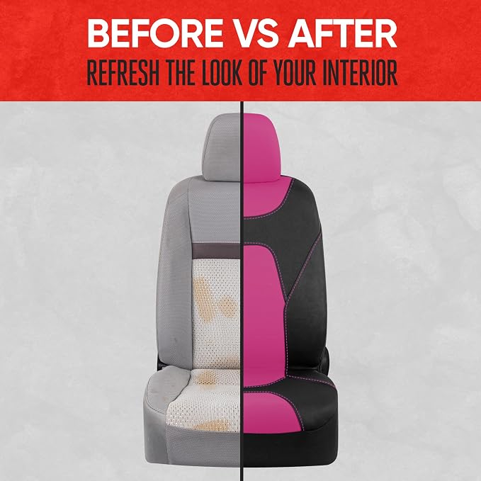 AquaShield Waterproof Pink Front Seat Covers, Black 60/40 Split Bench Rear Seat – Neoprene Front Car Seats Cover, SUV Seat Covers Protector - Interior Cover for Auto, Trucks, & Dog Owners