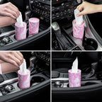 Car Tissue Holder, 4 Pack Car Cup Holder Facial Tissues with Travel Tissue Bag, Quick and Convenient Flower Combination Car Tissue Box(4 Canisters/200 Tissues) Pink