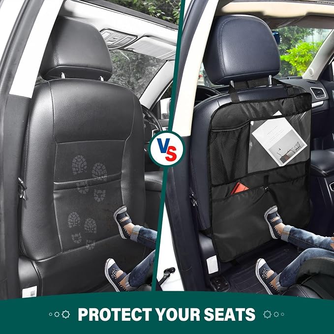 Black Car Seat Organizer for Kids Backseat Kick Mat with Adjustable Strap Back Seat Protector for Cars SUV Vehicle 1 Pcs