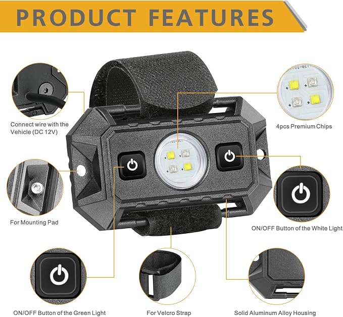 UTV Interior Dome Lights 12V Wired, LED Dome Light Universal Roll Bar Mount LED Lights Interior Lights for UTV ATV SXS Polaris Off-Road - White/Green 2 Packs, IP68 Waterproof Aluminum