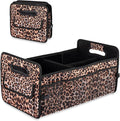 Car Trunk Organizers and Storage Collapsible Multi Compartment Container Box, Adjustable Car Accessories for SUV Sedan Truck, Large Size, Leopard Print