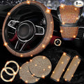 8 pcs Orange Bling Car Accessories Set for Women, Steering Wheel Cover, Sparkly Seat Belt Covers, Bling Gear Shift Cover, Universal Fit Most Cars (Orange Diamond)