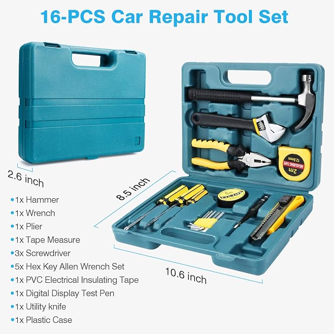 Car Roadside Emergency Kit with Jumper Cables, Auto Vehicle Safety Road Side Assistance Kits, Winter Car Kit Essentials for Women and Men, with Car Repair Tool Set, Folding Survival Shovel