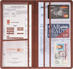 Car Accessories Registration and Insurance Holder,Leather Essential Card Magnetic Shut Vehicle Glove Box Organizer Case for Auto Driver License Document Truck Motorcycle Boat Men Women-Brown