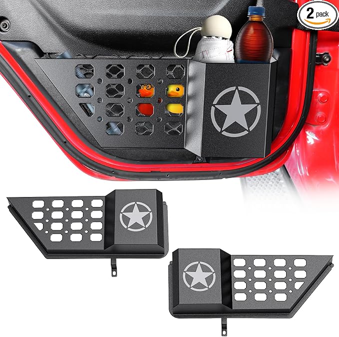 Metal Rear Door Pocket Storage Box for Jeep Wrangler JL JLU 4XE 2018-2026 & Gladiator JT 2020-2023 2023 2024 2025 2026 Accessories Door Storage Organizer Molle Panels, Star, 2PCS