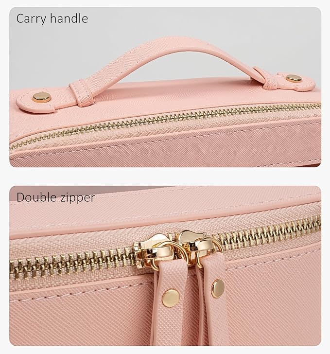 Clear Makeup Bag, Travel Toiletry Cosmetic Bag Case Portable Clear Makeup Organizer Transparent Storage Bag Fit Carry-on Travel Car Accessories for Women Men (Large-Pink)