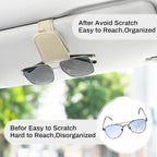 Sunglasses Holder for Car, Leather Magnetic Buckle Sun Visor Sunglass Clip, Ticket Card Storage Glasses Clip, Car Interior Accessories for Men and Women（2PCS Beige）