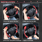 Line Rider Microfiber Leather Sporty Steering Wheel Cover Universal Fits for 95% Truck,SUV,Cars,14.5-15inch Anti-Slip Safety Comfortable Desgin (Black-Red)