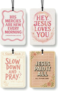 Pink Christian Car Air Freshener 4 Pcs, Inspirational Religious Bible Verse Hanging Air Freshener for Cars Closet Drawer Books, Preppy Christian Car Accessories Mirror Decor for Women