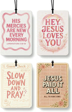 Pink Christian Car Air Freshener 4 Pcs, Inspirational Religious Bible Verse Hanging Air Freshener for Cars Closet Drawer Books, Preppy Christian Car Accessories Mirror Decor for Women