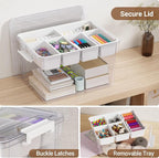 40Qt Large Stackable Storage Bin with Lid & Tray, Clear Plastic Latching Box Organizer with Divider Portable 10Gal Container for Arts & Crafts, Home and Car Trunk Organization, 1Pack