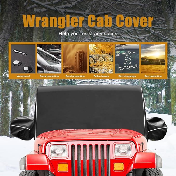 Cab Cover 600D Oxford Windproof Sunshade Cover Compatible with 1987-1995 Jeep Wrangler YJ 1997-2006 Jeep Wrangler TJ