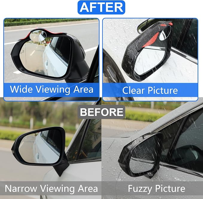 Blind Spot Mirror with Side Mirror Rain Guard, HD Glass Frameless Convex, Carbon Fiber 2-in-1 Side Mirror Covers Kit with Wide Angle Adjustable Stick for Cars SUV and Trucks, Pack of 2