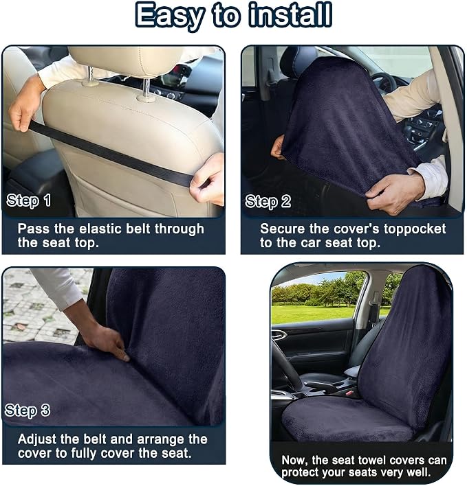 Car Seat Towel Cover, 2pcs Universal Front Seat Protector for Cars, SUVs and Trucks, Sweat Towel Car Seat Cover for Gym, Yoga, Swimming, Pets and Family Travel