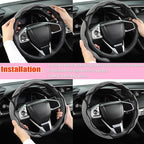 Diamond Bling Car Steering Wheel Cover with Crystal Rhinestones,3PCS Segmented Steering Wheel Protector,Universal for 99% Cars for Women(Black with White Diamond)
