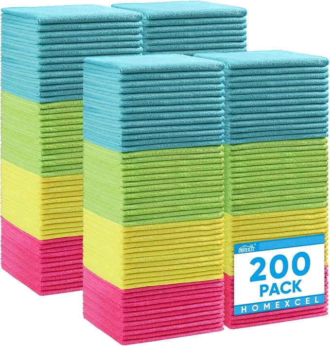 Microfiber Cleaning Cloth, 200 Pack Cleaning Towels for Kitchen, Lint Free, Scratch-Free, Highly Absorbent, and Reusable Cleaning Rags for House, Window and Glass, Cars, 11.5 X11.5 inch
