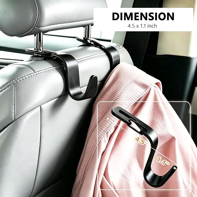 Car Seat Hooks 4 Pack, Headrest Hooks for Purses Groceries Bags with Metal Lock, Car Purse Holder Seat Back Storage Hooks
