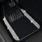 Bling Diamond Car Mats Shining Carpet Crystal Rhinestones Sparkly Glitter Floor Mats with Anti-Slip PVC Heel Pad Universal for Automotive SUV, Sedan, Van, 3pcs for Girl Women, Black Silver