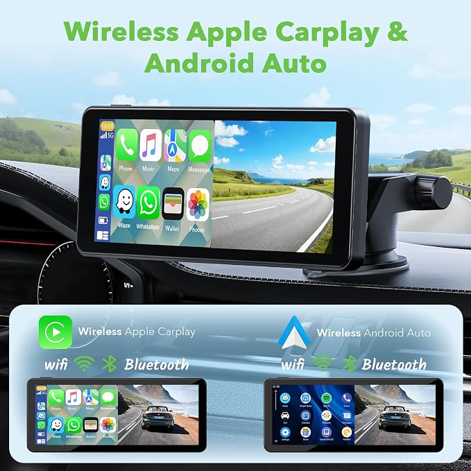 6.86" CarPlay Screen with Dual Dash Cam 2.5K Front 1080P Rear | Apple CarPlay & Android Auto, Mirror Link, Voice Control, GPS Navigation — Access maps, music and calls for daily drives.