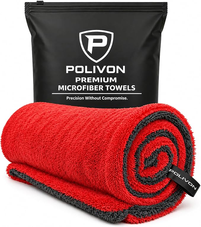 Car Drying Towel 24”x36”, 1400 GSM Twisted Loop Microfiber, Ultra Absorbent, Streak-Free, Lint-Free, Scratch-Free for Car, Truck & SUV, Quick Drying in Fewer Passes (Red)