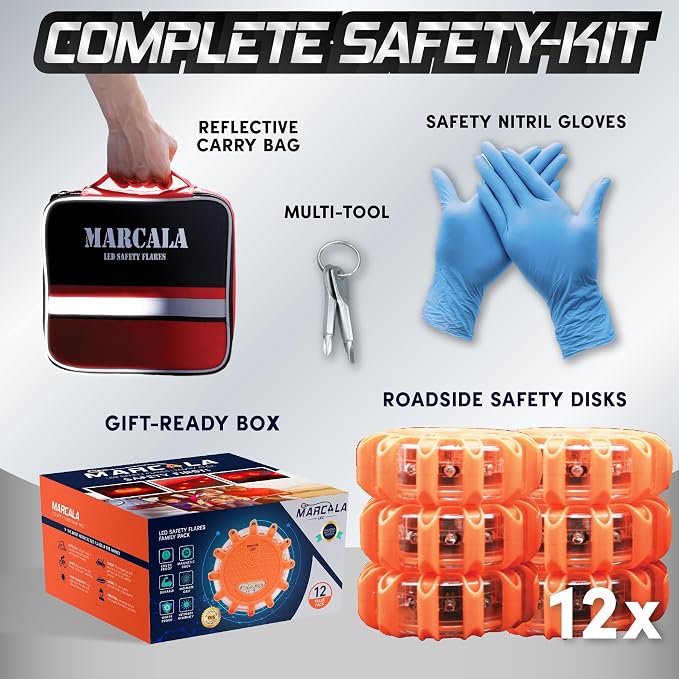 12-Pack Emergency Flares for Vehicles | Emergency Roadside Lights | Complete LED Road Flares Kit | Emergency Lights for Vehicles | Perfect for Gifting or Everyday Roadside Safety