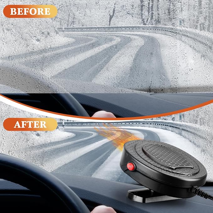 2 Pcs Portable 2 in 1 Car Heater 12v 150w Car Heater Plug in Cigarette Lighter Defroster Windshield 360 Degree Rotation Fan Auto Demister Cooling Air Circulator(Black)
