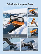 47.2" Ice Scrapers for Car Windshield, 3 in 1 Sturdy Snow Brush with Squeegee, 10 Adjustable Length Settings, Extendable Aluminum Handle, 180° Pivoting Snow Scraper for Car, Truck, SUV(Orange)
