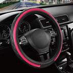 Leather Steering Wheel Cover – Black & Hot Pink, Universal Fit 14.5-15 Inch, Microfiber Leather, Anti-Slip & Breathable Design for Men and Women