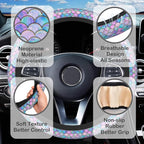 Mermaid Scales Steering Wheel Cover with 2 Pcs Car Coasters Neoprene Steering Wheel Cover for Women Men Anti-Slip Breathable Car Accessories Universal 15 Inch Fit Auto Cars Trucks