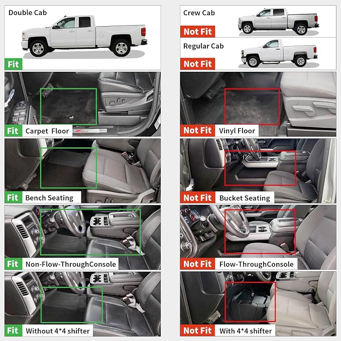 Floor Mats 2014-2018 for Chevy Silverado/GMC Sierra 1500, 2015-2019 2500HD 3500 HD (Double Cab, Bench Seat Only) All Weather TPE Custom Fit Car Floor Liners, with Carpet Floor Only