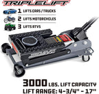 Powerbuilt 3000 Pound Triple Lift Garage Jack, Heavy Duty Vehicle, Truck, Car, Motorcycle, Transmission Lift, 1.5 Ton Capacity, 620622