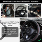 Leather Steering Wheel Cover,Anti Slip Car Steering Wheel Cover for Car Decorations & Steering Wheel Protections,Universal 15Inch Wheel Cover Car Interior Accessories for Men & Women (Black+Red)