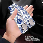 Car Seat Headrest Hook, Universal Leather Cute Hanger Holder Hook, Storage Organizer Interior Accessories for Purse Bags Handbag Luxury Blue Flowers