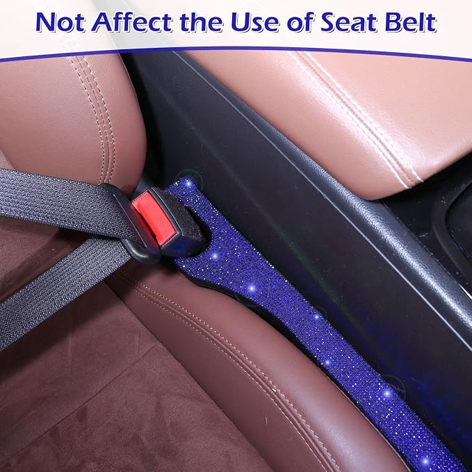 Bling Blue Car Seat Gap Filler 2 Pack Handmade Crystal Rhinestone Diamond Blue Gap Filler for Car SUV Truck Blue Bling Car Accessories for Women(Blue)