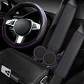 6 PCS Car Steering Wheel Cover Set, Microfiber Leather Steering Wheel Covers Universal 14.5-15 inch, Center Console Cover, Seat Belt Cushion, Cup Holder Coaster, Car Accessories Set Purple