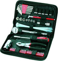 56 Piece Compact Metric Auto Tool Set in Zippered Case, Small Mechanic Tool Set for Car Emergency, Motorcycle Repair on the Road, Great for Travel Tool Needs - Red - DT9775