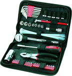 56 Piece Compact Metric Auto Tool Set in Zippered Case, Small Mechanic Tool Set for Car Emergency, Motorcycle Repair on the Road, Great for Travel Tool Needs - Red - DT9775