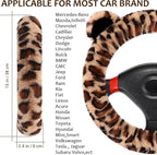 Fluffy Car Steering Wheel Cover, Leopard Fuzzy Vehicle Wheel Cover for Women Non-Slip Furry Warm Steering Wheel Protector with Cute Ears, Car Accessories 15 inch Universal Fit Auto, Suvs, Truck